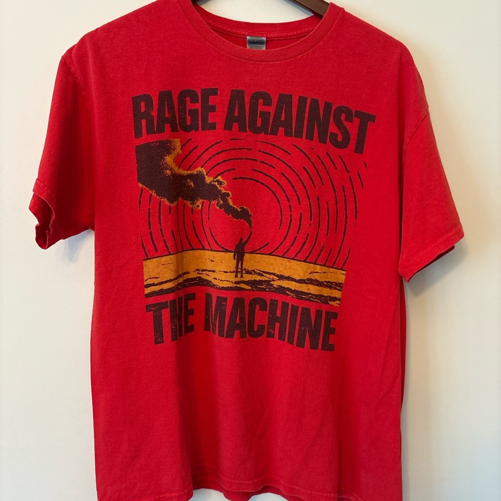 Gildan Red Short Sleeve Tee with Bold Graphic